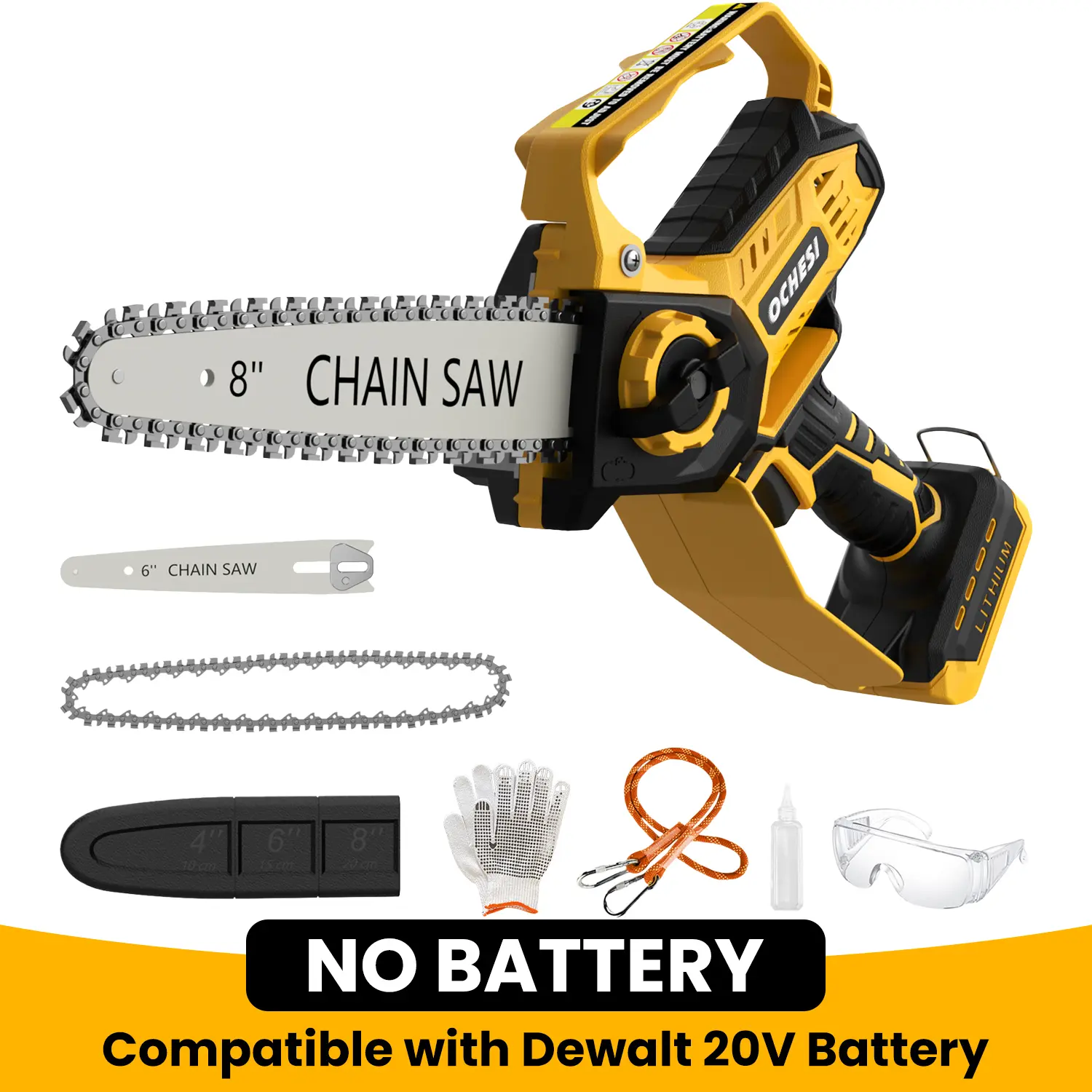 【No Batteries】Mini Chainsaw for Dewalt 20V Max Battery for Miwaukee M18/for Makita 18V Battery, 8-Inch and 6-Inch 2-IN-1 Cordless Electric Chain saw with Brushless Motor and Auto-Oiler, 800W Hand Mini Chainsaw for Tree Pruning Wood Cutting(No Battery)