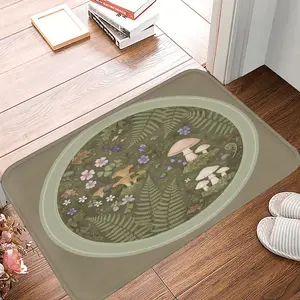 Serene Forest Floor Botanical Rug| Calming Nature Mushroom Fern Carpet