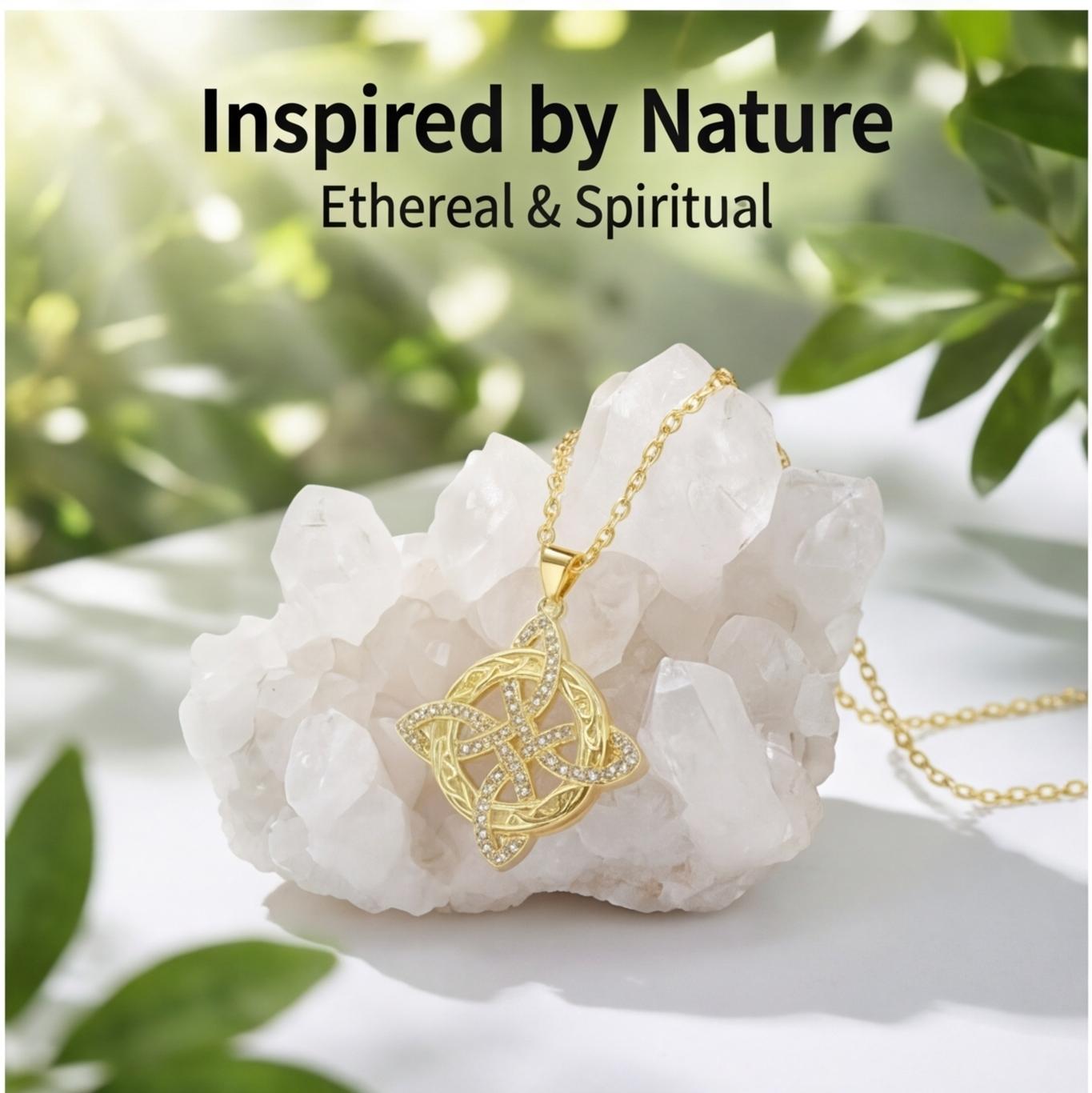 Zircon witch knot necklace goddess Celtic knot pendant necklace four-character god name amulet stainless steel fashion jewelry accessories for women gifts suitable for party daily work