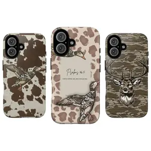 Duck Deer Camouflage Smartphone Case Set - Cowhide, Leopard Beige, Flying Duck, Deer Antler Design - Rustic Outdoor Hunter & Faith-Inspired Aesthetic Christmas Gift - Rubber Shell Accessories for iPhone 17 16 15 14 13 12 11 Pro Max