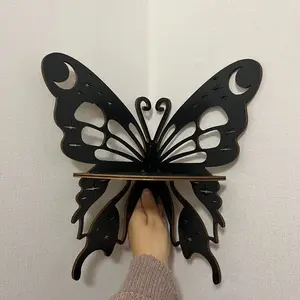 Crystal Wall Shelf Wooden Butterfly Lotus Moth Crystal Stone Stand Hanging Wall Display Shelf Boho Home Decoration Room Decor