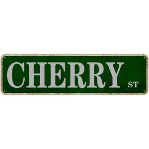 Metal Sign Tin Sign Cherry Street Funny Metal Signs Vintage Sign Retro Tin Signs Aluminum Metal Sign for Bedroom Kitchen Garden Wall Bab Club Coffee Hanging Sign Home Decor 4x16 Inch