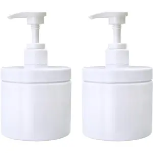 Pump Bottle Dispenser Plastic Pump Bottles Refillable Bottles Wide Mouth Jar Style Empty Pump Bottles Bathroom Shower Containers for Lotion Shampoo Conditioner (White, 2X 500ml)