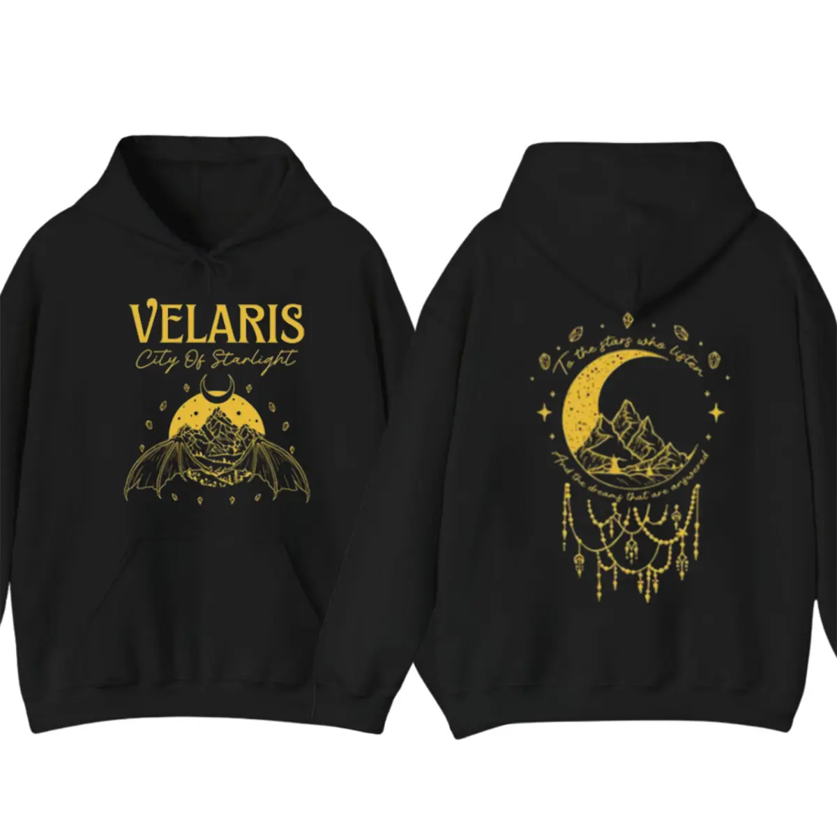 Velaris City of Starlight Hoodie, ACOTAR Inspired Hoodie, Night Court Fan Hoodie Front & Back, Fantasy Bookish Gift for Women, Starlight Mountain Hoodie