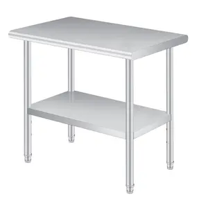 New Upgraded Utility Tables Durable 201 Stainless Steel Workbench with Rounded Corners, No Backboard, No Wheels - Heavy Duty Stainless Steel Work Table for Industrial and Commercial Use
