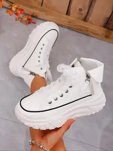 Women's Fashionable Lace Up High Top Platform Sneakers, Casual Comfortable Round Toe Chunky Sneakers, All-match Platform Shoes for Daily Wear, Athletic Sports Shoes