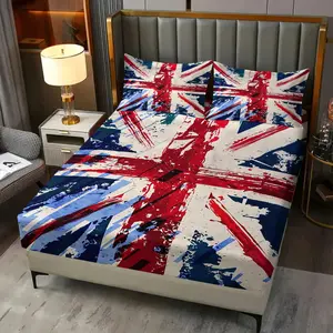 Union Jack Watercolor Printed Fitted Sheet Set, 3-Piece Bed Sheet Set, Luxurious Microfiber Material, Easy Care, Bold British Touch