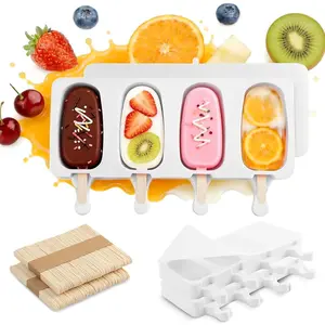 3 Set Popsicles Molds with Lids, Large Cake Pop Mold Cakesicle Mold 4 Cavities with 100 Wooden Sticks, Silicone Reusable Ice Pop Molds for Cake Pops, Ice Pops, Cakesicles, Ice Cream, White