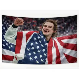 Jack Hughes USA Hockey Wall Tapestry 3x5FT – Patriotic American Flag Sports Banner, Hockey Fan Room Decor, Bedroom Gaming Room Wall Hanging,