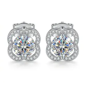 Sparkling 1CT Clover Halo Earrings, S925 Silver CZ Studs, Minimalist Luxury Earrings, Everyday Wear, Party, Gift for Her, Fashion Jewelry