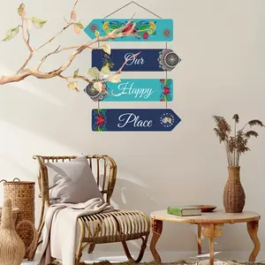Bohemian Style Mandala Floral Art Decor, Peacock & Elephant Design Wooden Wall Hanging, Multicolor, Bathroom Bedroom Living Room Decoration