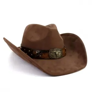 Premium Suede Cowboy Hat High-Quality Western Style for Rodeo & Outdoor Events Adjustable Straps Unisex Size 56-58cm Non-Woven Material
