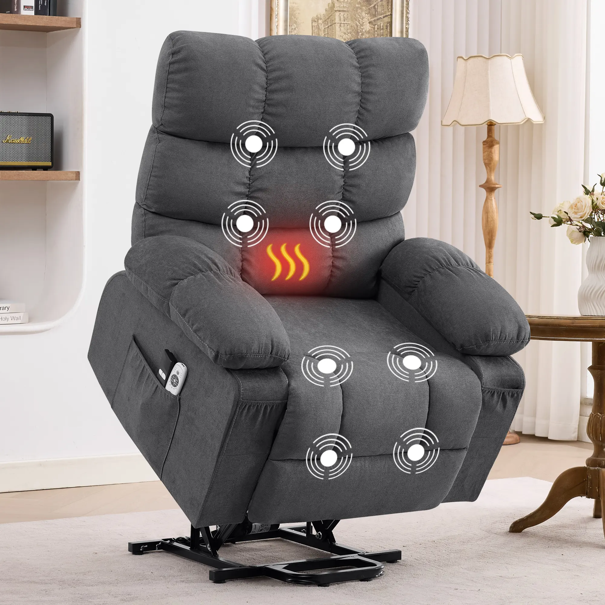 JONPONY Power Lift Recliner Chair Recliners for Elderly with Heat and Massage Recliner Chair for Living Room with Infinite Position and Side Pocket,USB Charge Port,Gray Steel Adjustable