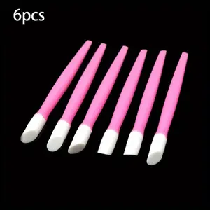 6PCS Professional Plastic Handle Hard Rubber Tipped Nail Art Tool Cuticle Pusher Cleaner