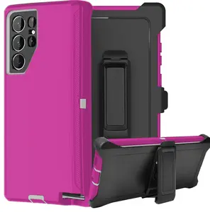 Pink Rugged Defender Case For Samsung Galaxy S24 / S24+ / S24 Ultra / Shockproof Heavyduty Protection cover With Belt Clip Phonecase