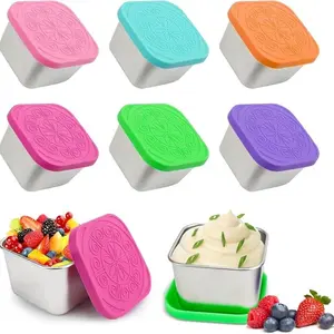 6-Piece Stainless Steel Food Containers, 180ML Stackable Snack Cans with Leak-Proof Silicone Lids, Reusable Storage for Snacks, Salad, Spices, Lunch, Home Office