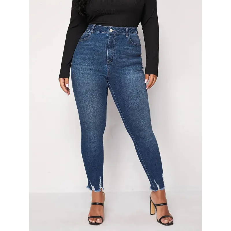 Women's Extra Size Skinny Ripped Jeans for Women Full Length Stretchy Denim Jeans Pants Full Length Pencil Denim Jeans Pants