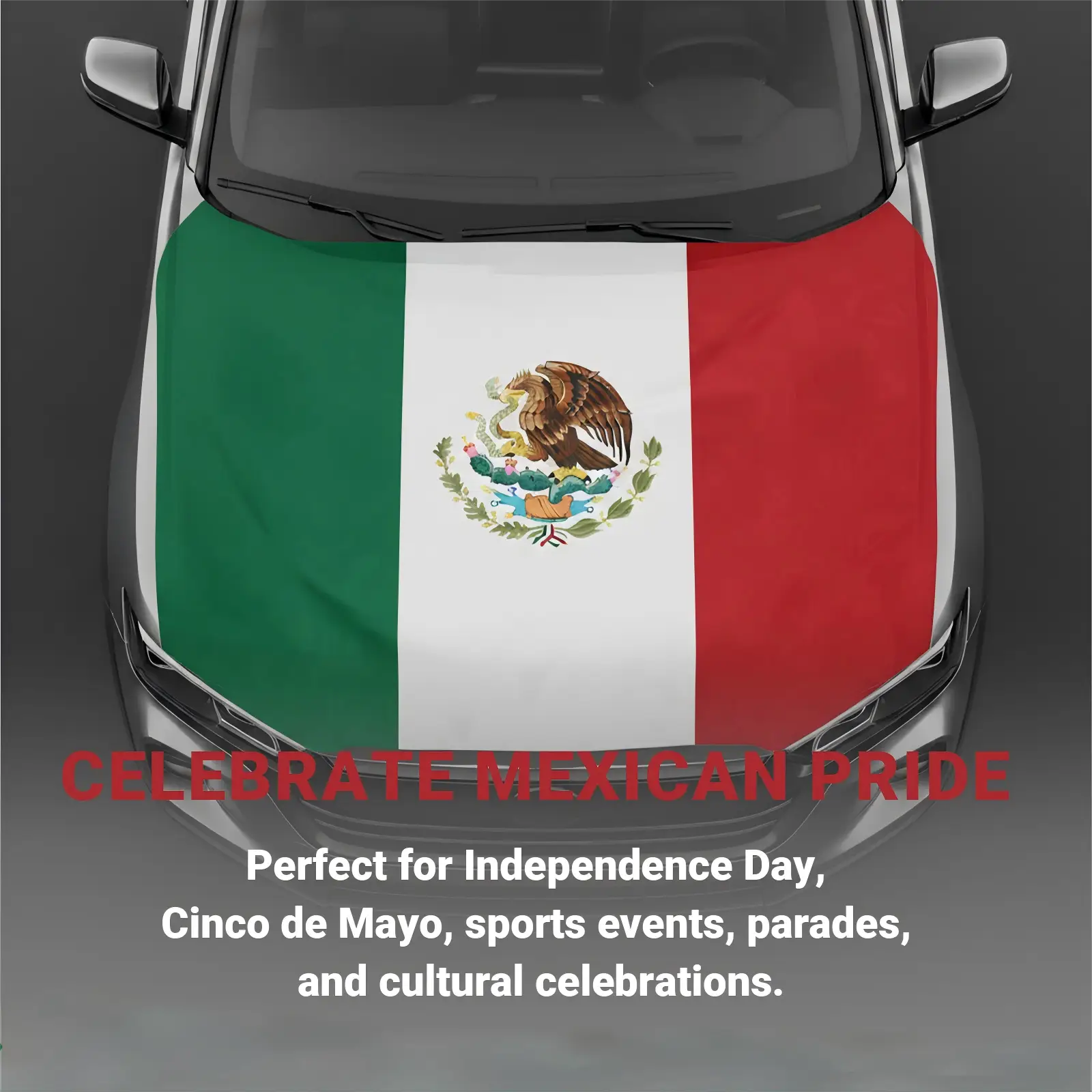 Mexican Flag Car Hood Cover - 4x5ft (120x155cm) Size | Patriotic Design, Snap-On Installation & Fade-Proof Printing