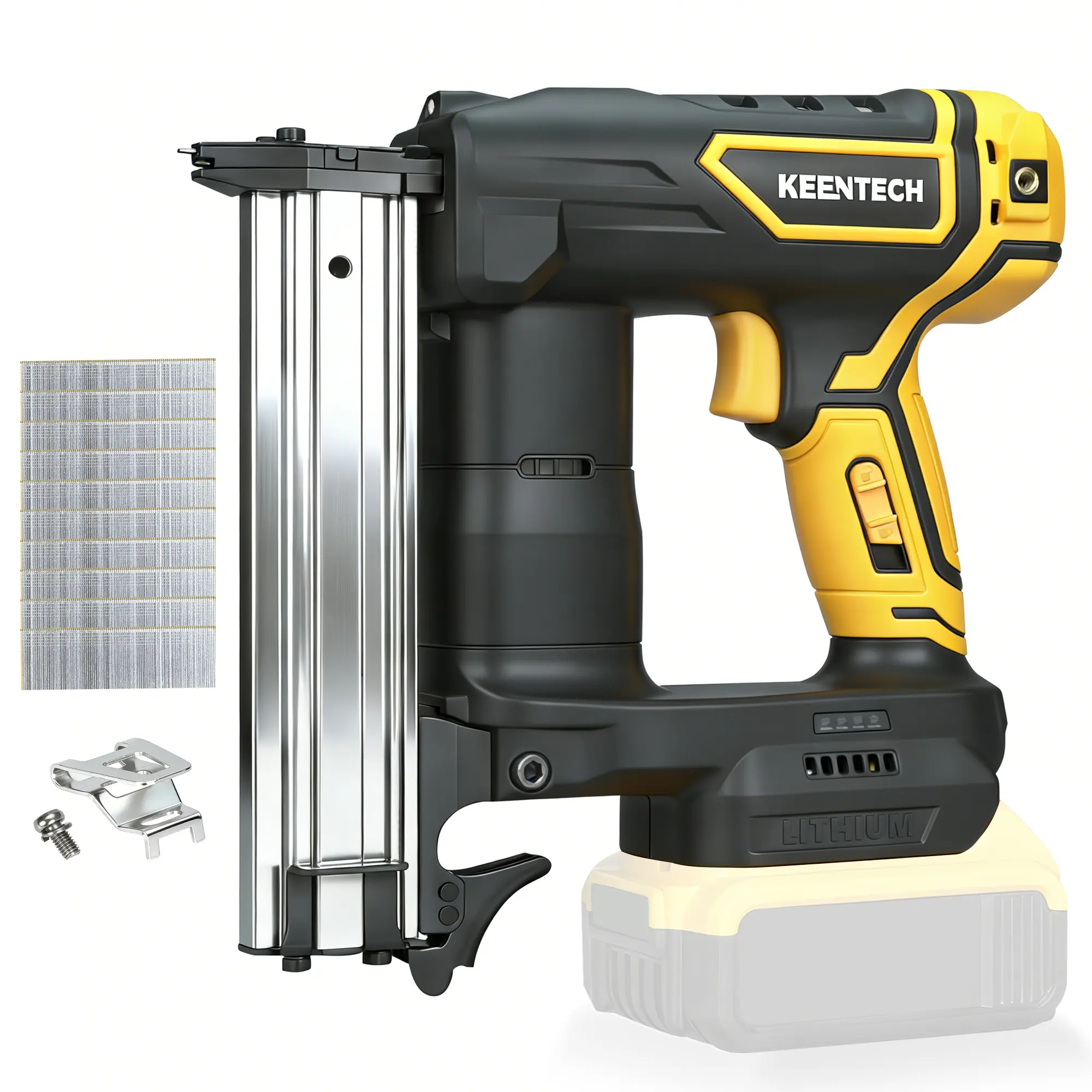 18 Gauge Cordless Brad Nailer, Compatible with Dewalt 20V Battery, Tool Only (No Battery), 1000PCS 3/8"–1-1/4" Brad Nails, Sequential & Bump Firing Modes, Powerful Nail Gun for Baseboard & Woodworking