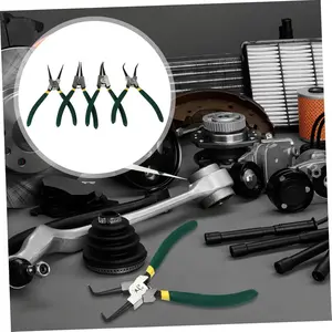 4 Piece Snap Ring Pliers Set, 7 Inch Internal/external Ring Remover, Fixed Straight Bent Lock Pliers Kit, &