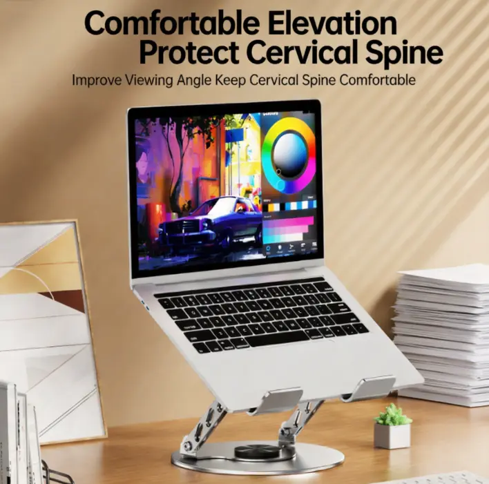 Carbon Steel Metal Laptop Riser for Desk - 360° Rotating, Adjustable Height, Easy Tightness Adjustment, Foldable Portable, Dual Rotary Shaft, Ergonomic, Durable Ventilated, 4 kg/8.8 lbs, Fits 10-17.3" Laptops & MacBook (Home Supplies, Party Gifts)