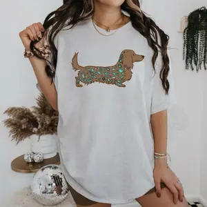 Western Turquoise Weiner Dog  Graphic Tee, Western Dog Graphic Tee, Trending Graphic Tee, Western Boutique, Handmade