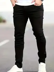 Men's small straight jeans black washed Slim thin fashionable hundred men's tight small leg pants Denim