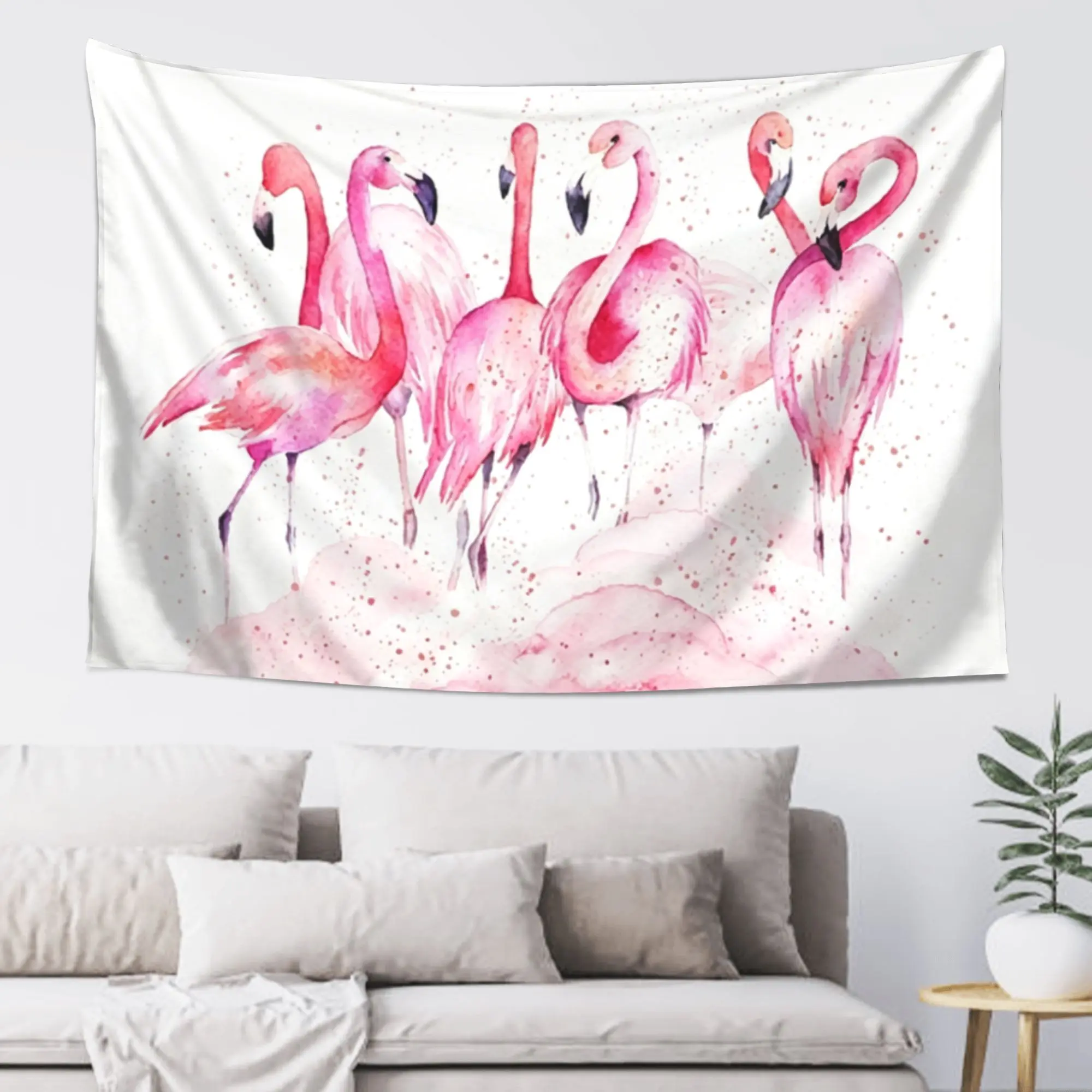 Soft Pastel Watercolor Flamingo Tapestry - 5x3Ft Wall Hanging Decor, Banner for Bedroom, Outdoors, Ideal Home Decor Gift
