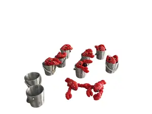 3D Printed Mini Sized Lobster in Bucket Articulated Figure Desk Animal