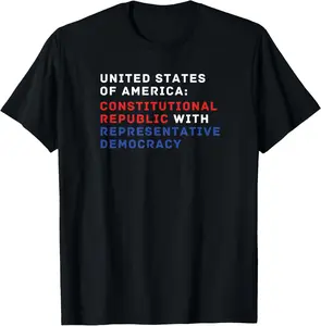 USA Constitutional Republic Representative Democracy T-Shirt Pure Cotton Graphic Tees Menswear Top: Gifts for Men & Women