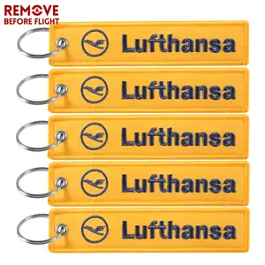 5 PCs Yellow Lufthansa Keychains Jewelry Embroidery Key Tag Label Fashion Keyring Flight Crew Pilot Key Chain for Aviation Gifts