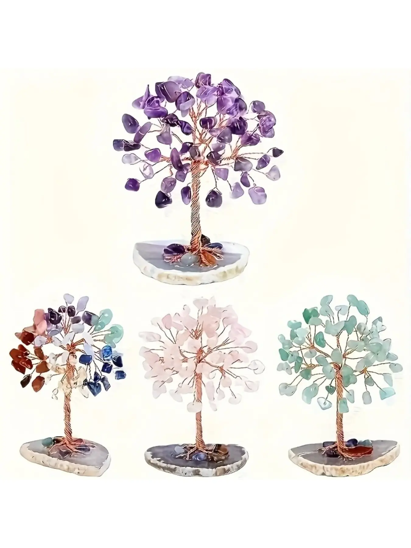 1 piece crystal tree, seven chakra crystal gemstone money tree, home and office desktop Decorative crystal decoration gemstone ornament, handmade faux plant tree of life crystal chip base making