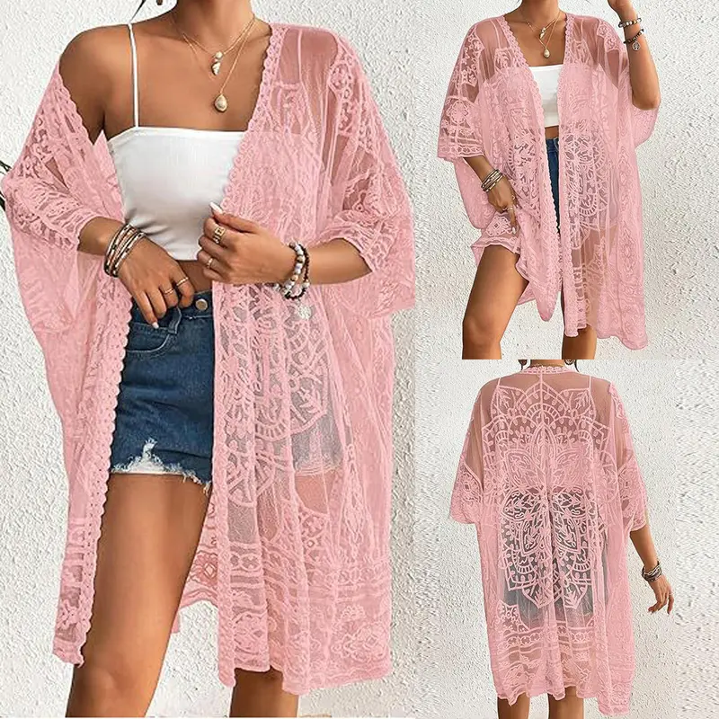 Women's Summer Long Flowy Kimono Cardigans Boho Chiffon Beach Cover Up Tops