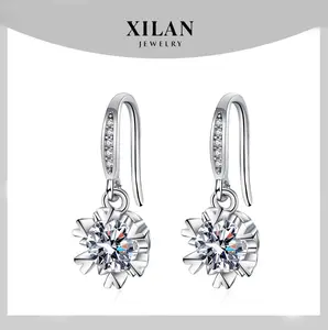 Snowflake Shaped S925 Silver Moissanite Earrings for Women Dainty Non Tarnish Vintage Style Luxury Jewelry Brilliant Round Stud Hoop Drop Earrings