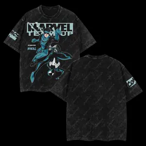Superstyle MTU Spidey vs Invincible War Comic Double Printed Oversize Lightweight Acid Washed Tee TV Series Graphic Design Cotton Streetwear T-Shirt
