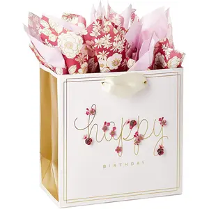 Hallmark Signature 7" Medium Birthday Gift Bag with Tissue Paper (Pink Flowers) Hallmark