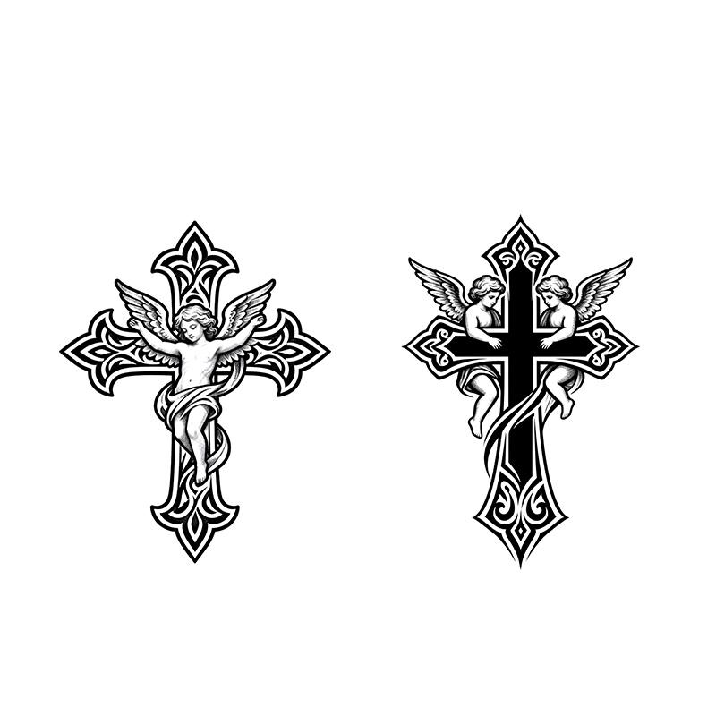 Cool Cross Temporary Tattoo Stickers, Waterproof Long-Lasting 7-14 Days, Herbal Half-Permanent Fake Tattoos for Men and Women