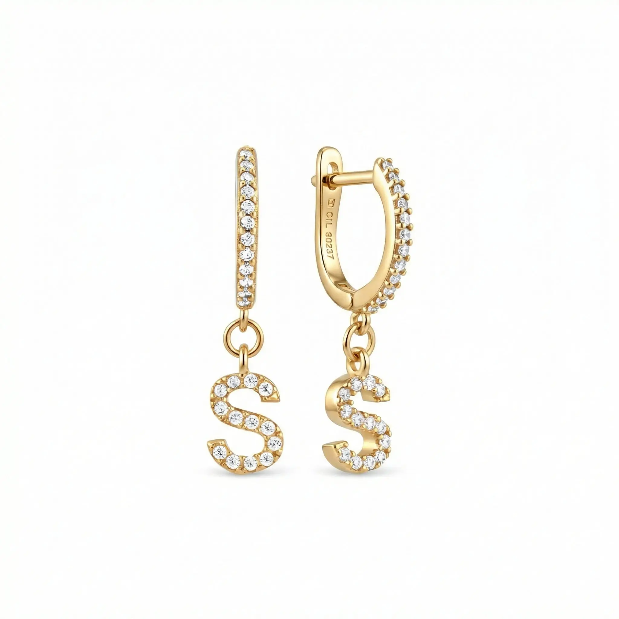 925 Sterling Silver Pave Initial Hoop Earrings - Thick 18K Gold Plating, Unisex Adults' Casual Jewelry, Personalized Monogram, Bridesmaid/Mother's Day Gift from Glamour Jewelry House