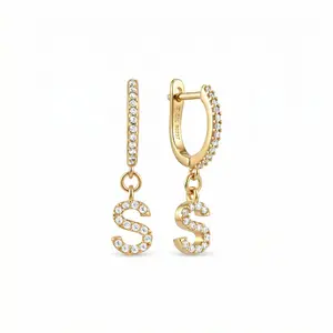 Pave Initial Hoop Earrings | Gold Hoop Earrings – Solid 925 Sterling Silver, Thick Real 18K Gold Plating – personalized jewelry, custom jewelry, bridesmaid gift, monogram present – Gift for Her, Mom & Best Friend, Mother's Day, Anniversary & Birthday