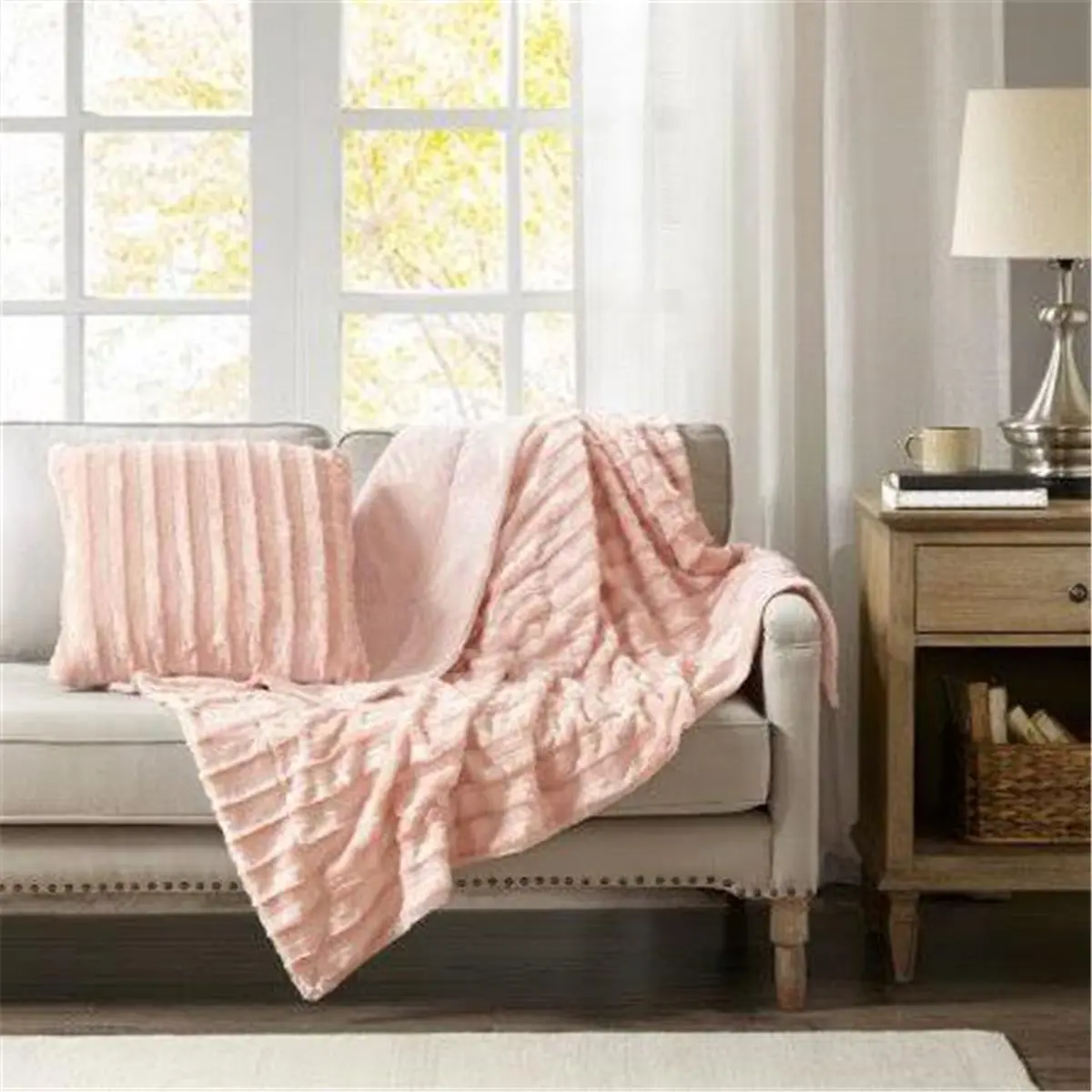 212 MAIN Cozy Throw Blanket - 50x60 in Fluffy Fur Comfy Blanket, Soft Blush Pink Bedding Decor Textile for Home Use, Comfy Blankets