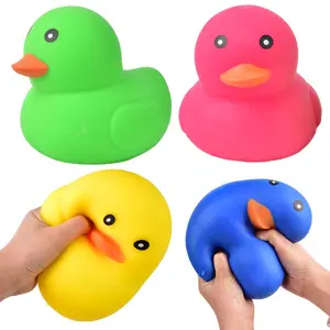 Rubber Duck Squeezable Pull-Along Animal Plush Toy - A Colorful Big Duck Party Supplies - Will Make a Fun Party (4pcs)