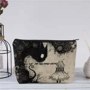 Dark Alice Theme Canvas Zipper Makeup Bag, Durable Fade-Resistant, Retro Stylish, Portable Multifunctional Cosmetic Pouch, Travel Cosmetic Bag, Makeup Storage Bag, Cosmetics Organizer for Travel Daily Use