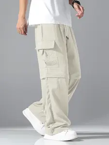 Men's Convertible Two-In-One Work Pants, Detachable Knee Design, Loose Fit Street Style Long Pants with Zipper Pockets