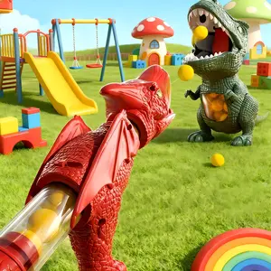 Movable Dinosaur Shooting Toys for Boys with 1 Air Pump Guns, Digital LED Score, EVA Foam Balls, Handheld Pneumatic Blasting, Kids Christmas Gifts, Family Pack