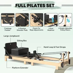 Pilates Reformer Machine, Wood Pilates Machine Bed Yoga Exercise Strength Training Equipment For Home Workout