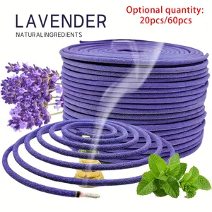 Lavender Incense Coils 20/60pcs Natural Spiral, Long Burning 4 Hours, Ideal for Patio, Porch, Poolside, Camping & Garden, Summer Gift