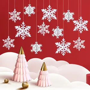 White Snowflake Ornaments, 12 Pack 3D Christmas Tree Decorations for Home Indoor, Winter Wonderland Party Decor