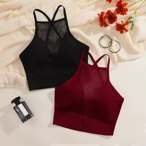 Women's Basic Solid Short Crop Tank Top - Sleeveless Fitted Lady's, Piece