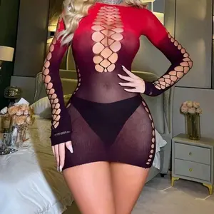 Twice as Hot Lingerie Bodysuit One Size - Red Mesh with Cut-Out Design for Women