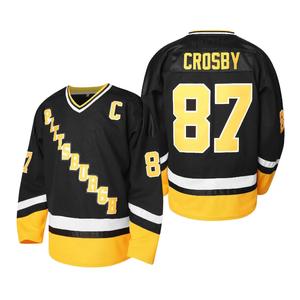 【TikTokShopBlackFriday】Men'S Hockey Jersey #87 Embroidered ,Crosby, V-Neck, Polyester Knit, Slight Stretch, Loose Fit, Four Seasons, Adult Male Hockey Top for Party, Training, Team Sports
